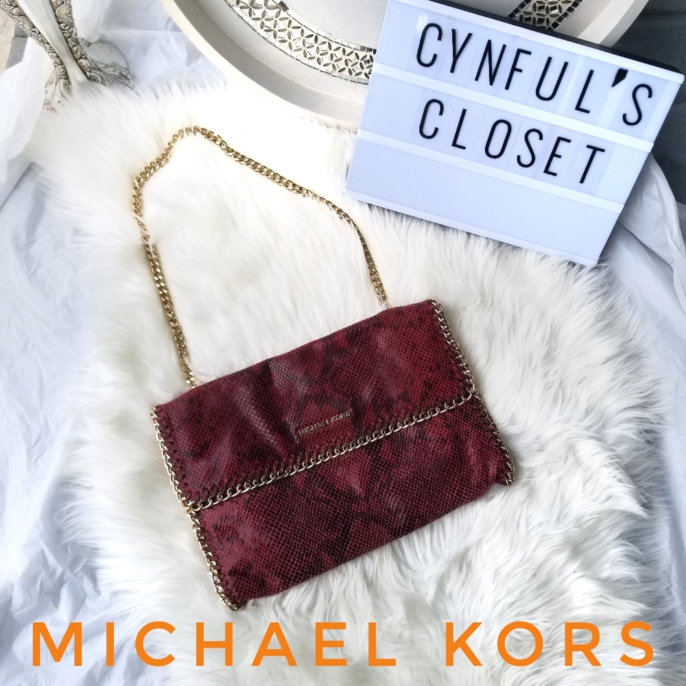 Michael Kors "Chelsea" Python red clutch